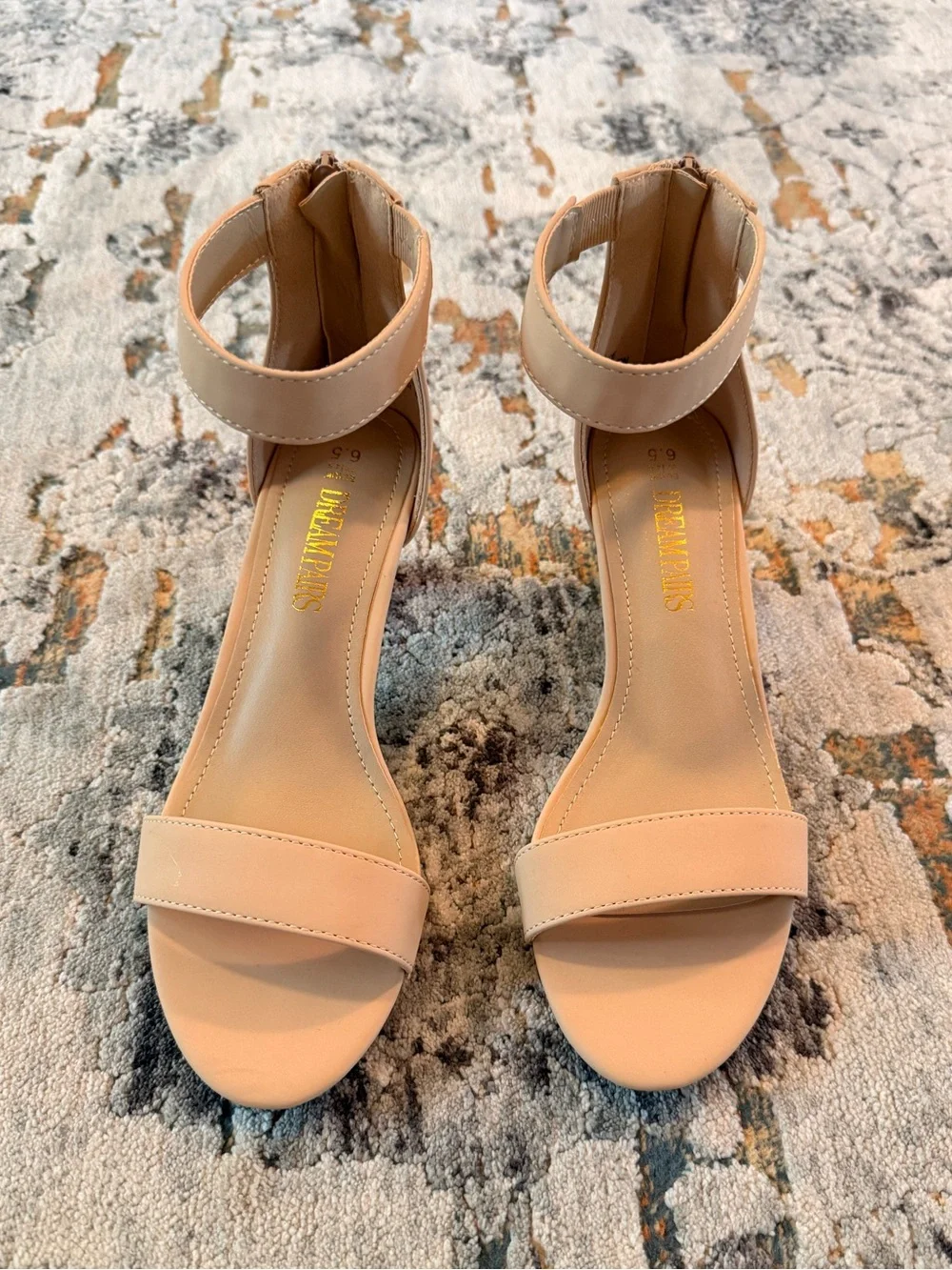 Women’s Beige Open-Toe Pump Heeled Sandals with Ankle Strap Size 6